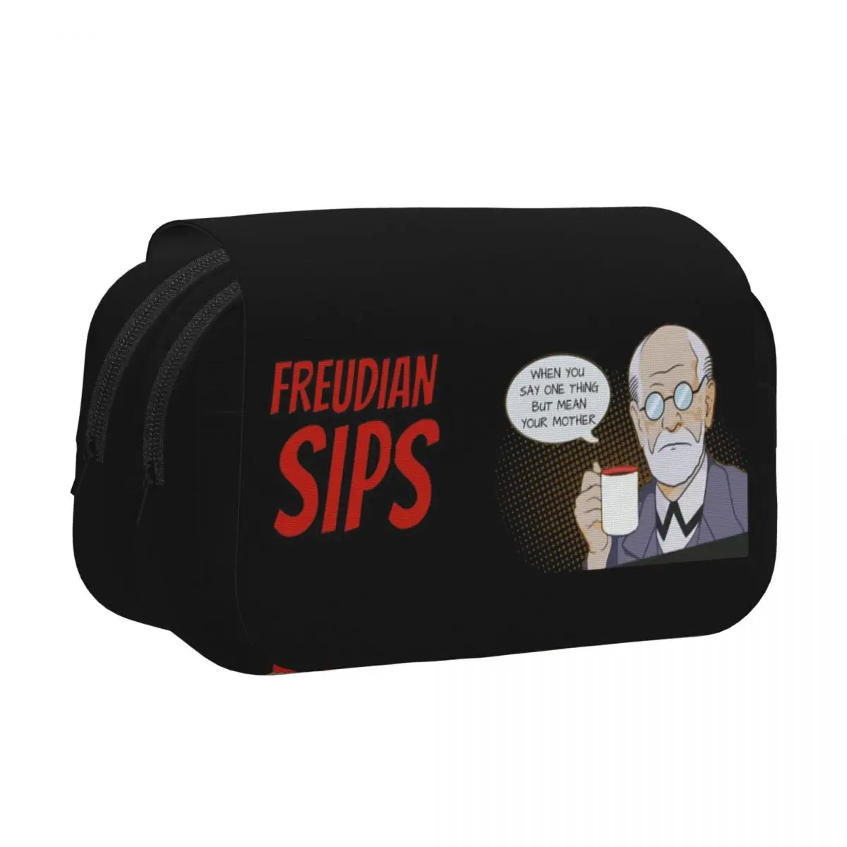 Freudian Sips- Psychology Design Pencil Case Pencil Pouch Hard Shell Leather Large Storage Pen Box Pencil Bag for Boy Girl Gifts