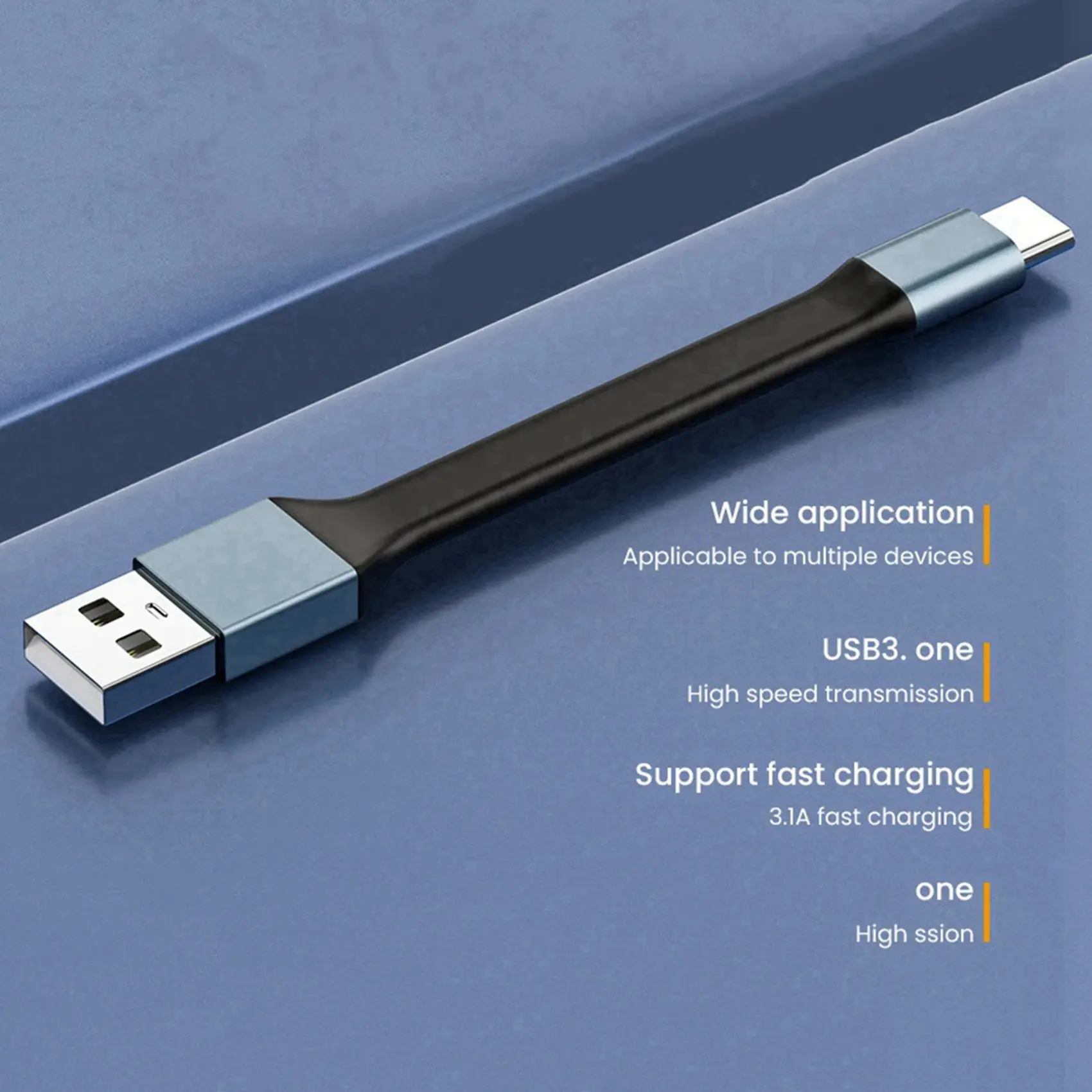 2X Mini 3A USB Type-C Fast Charging Data Cable Portable Keychain QC 3.0 USB Type C Short Cable for Type C USB Devices,A