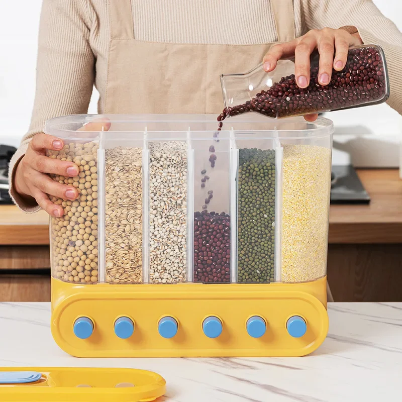 2/4/6L Food Grains Storage Box Tank Sealed Moisture Proof Rice Buckets Wall Mounted Organizer Kitchen Bulk Classified Container