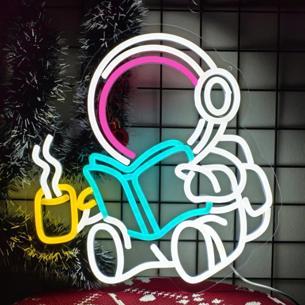 

Неоновая вывеска «Книга астронавтов», светодиодная вывеска «Астронавт», источник питания USB, настенное художественное украшение игровой комнаты, настенный декор «Колшебник-ридер»