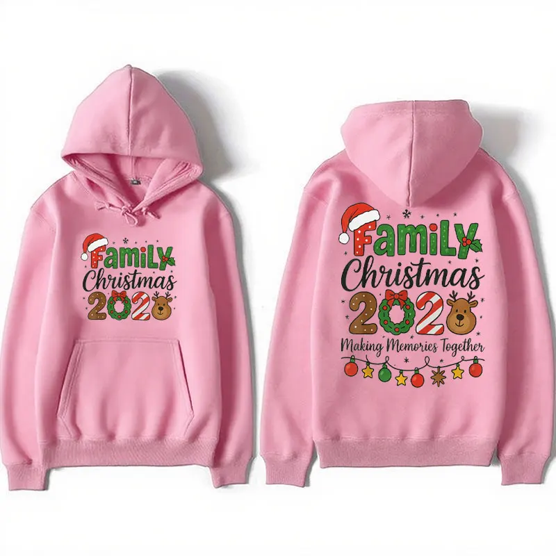 ファミリークリスマス 2025 マッチンググループ衣装 クリスマスチーム サンタグラフィック 両面プリントパーカー 面白いトレンディなストリートウェアプルオーバー