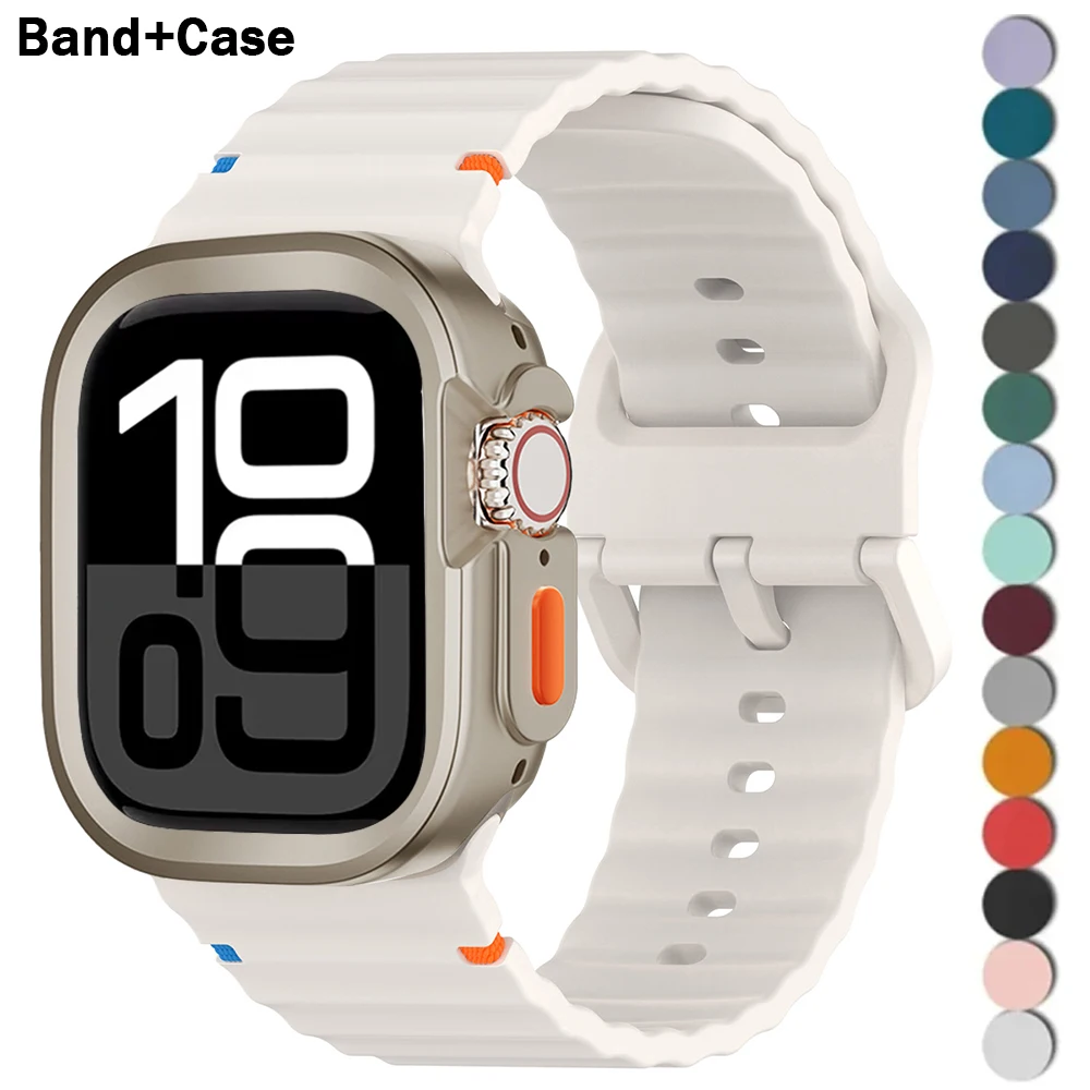 Soft Strap+Case for Apple Watch Band 10 42mm 46mm Protective cover 49mm 44mm 45mm 40mm 41mm for iwatch ultra 9 8 7 SE 6 5 4