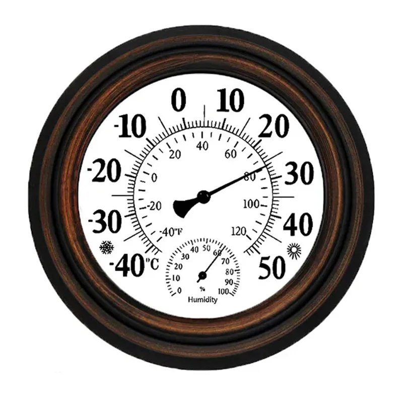 T82C Hot Sale-20Cm Antique Indoor Outdoor Thermometer Hygrometer Temperature Humidity Meter Wall Clock Thermometer For Home Deco