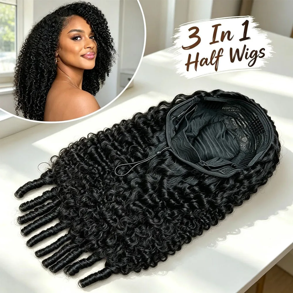 38 Inch 250% Density Water Wave Glueless Wigs Human Hair Afro Burmese Jery Curly Human Hair Headband Wig Upgrade 3 IN 1 Multifunctional Half Wig Human Hair With Drawstring Seamless Clip Ins Flip Over No Glue Loose Deep Wave Glueless Wigs Daily Styling