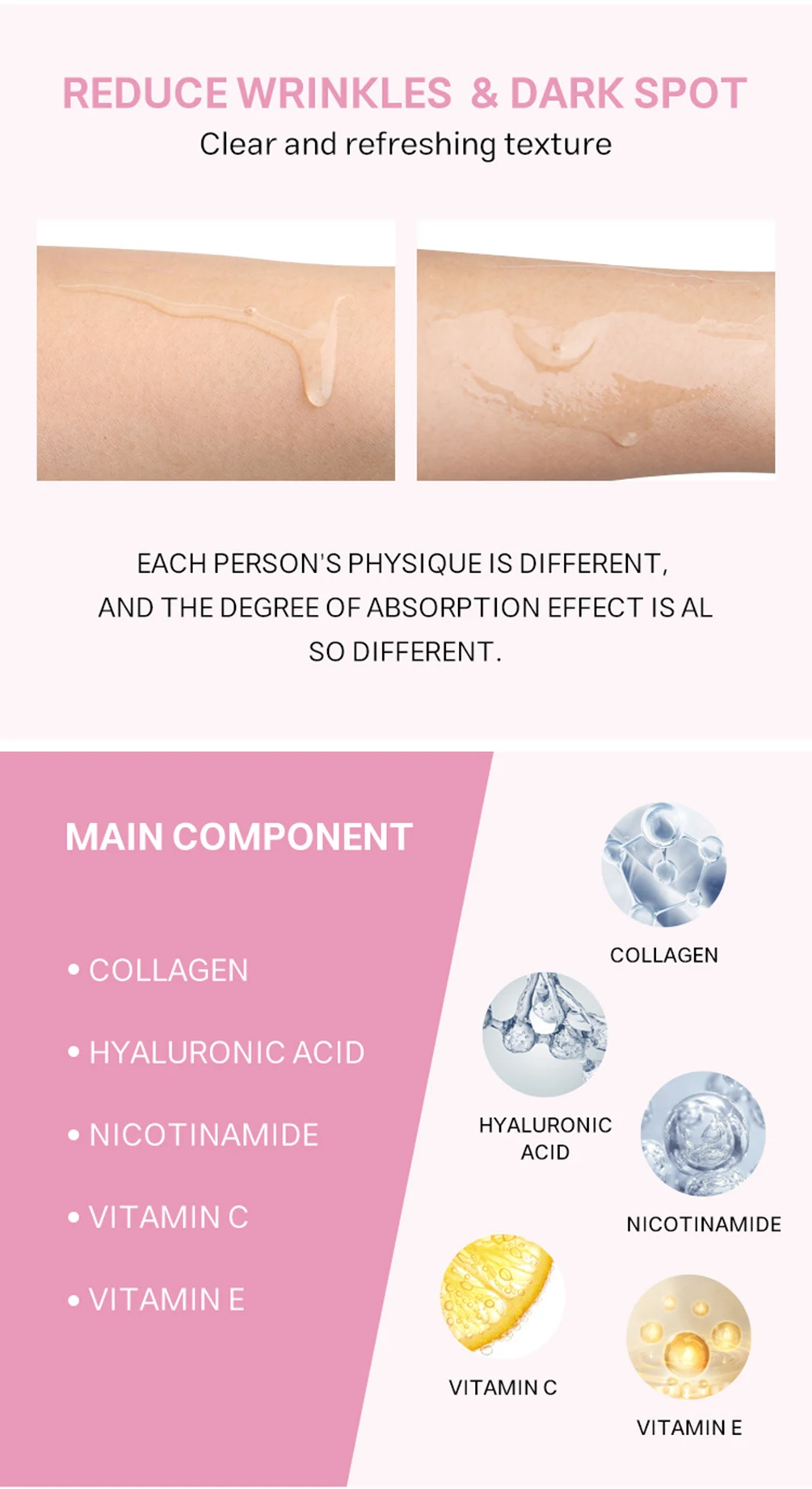 30ml de etiqueta privada 5 en 1 suero facial logotipo personalizado hidratante reafirmante iluminador aclarador maquillaje de arrugas cuidado de la piel facial rosa