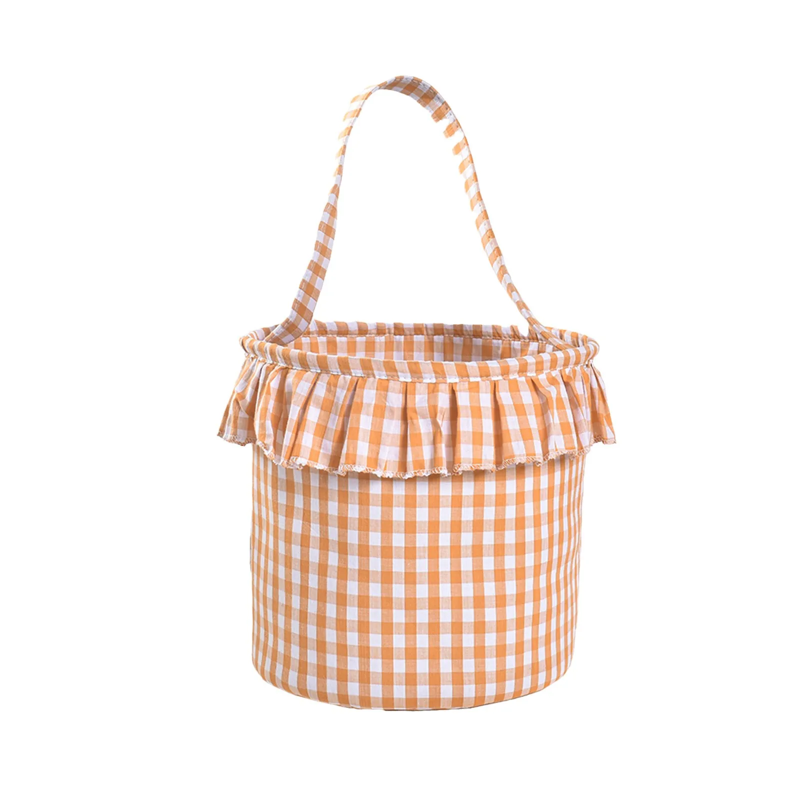 1 Pcs Plaid Halloween Candy Bag Simple Canvas Bucket Ruffle Tote Bag Portable Party Candy Baskets For Kids Gifts Cookie Basket