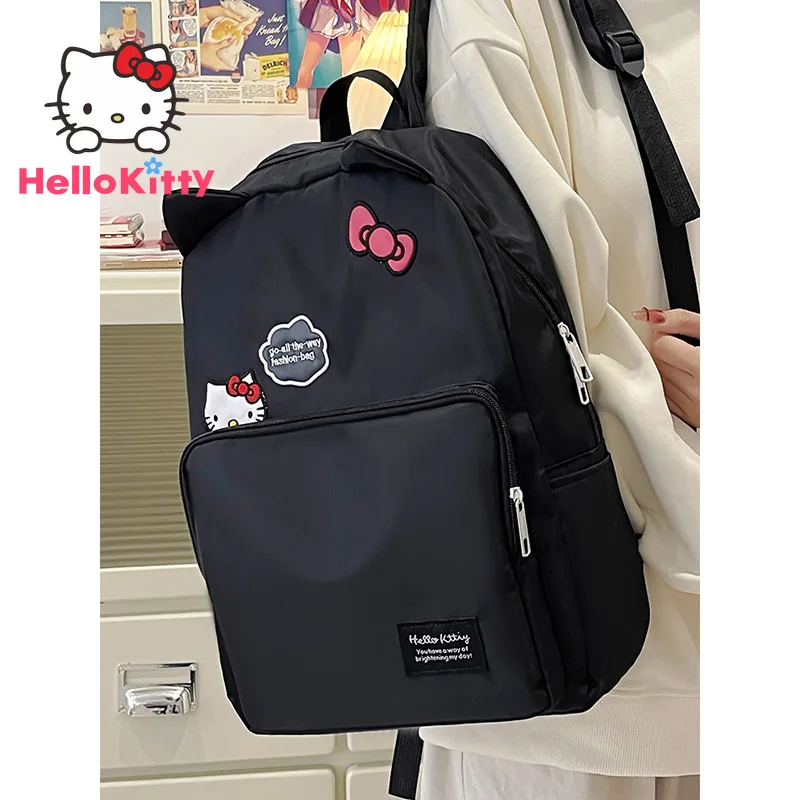 Kawaii sanrio olá kitty mochila bonito anime preto bordado sacos para mulheres saco estilingue meninas harajuku faculdade presente