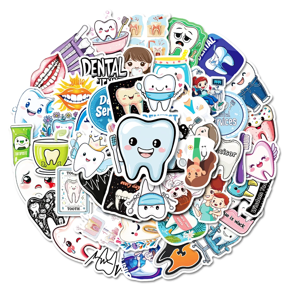 10/30/50pcs Cute Dentist Tooth Cartoon Stickers Funny Teeth Dentist Store Toothbrush Graffiti Decal DIY Notebook Scrapbook Phone