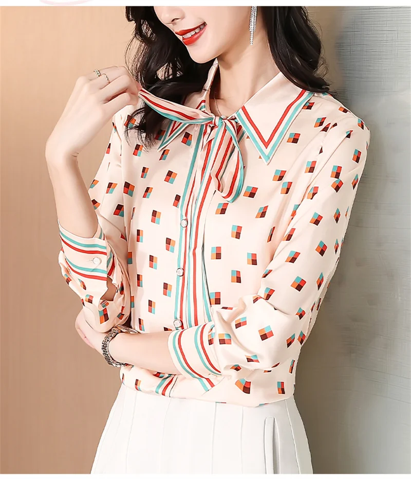 FANIECES camisas e blusas para mujer Bow Neck Pink Apricot Shirt Women 2024 Summer Chiffon Long Sleeve Tops Casual Blouse