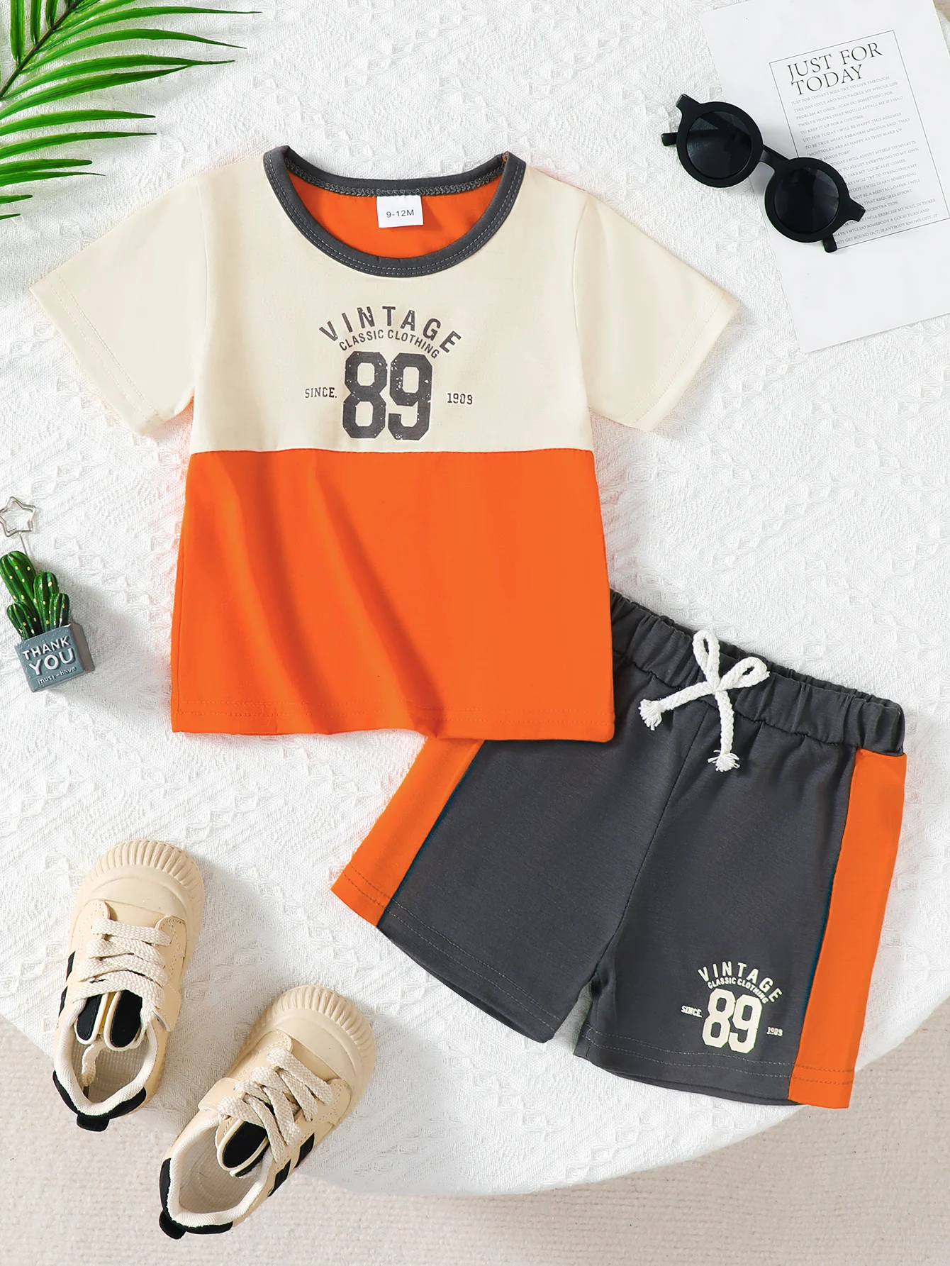 Summer  0-3  Years  Old  Infant  Baby  Boys  Letter   Printed  Top  And   Shorts  Casual  2-Piece  Set