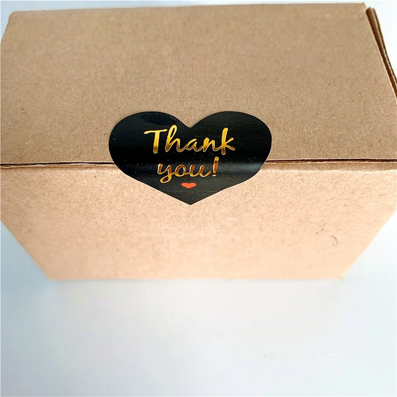 1000 Pcs/lot Cute Gilding Gold Heart Thank You Handmade Cake Packaging Sealing Label Kraft Sticker Baking DIY Gift Stickers