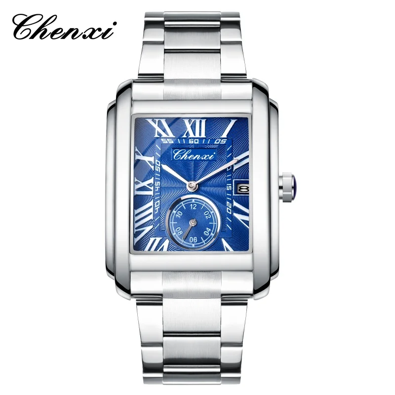 CHENXI 8216 Quartz Watches Fashion Simple Business Simple Silvery Stainless Steel Strap Wristwatches for Men Relógios Masculino