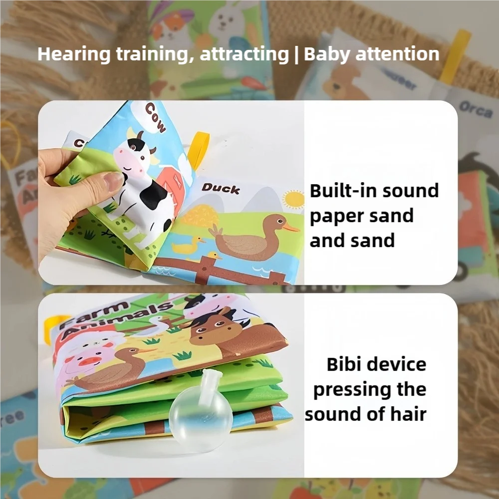 Libro di stoffa cognitivo infantile Educazione precoce del bambino Educativo Foresta dell'oceano Animali da fattoria Piccolo libro di stoffa touch resistente allo strappo
