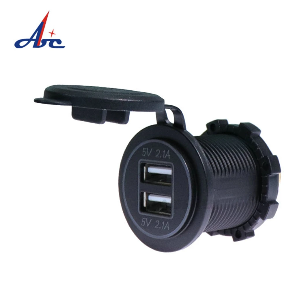ABILKEEN DC12-24V 5V4.2A Output Dual Port USB Socket Quick Charging Car Power USB Charger with LED Ring Illuminate for Car Boat