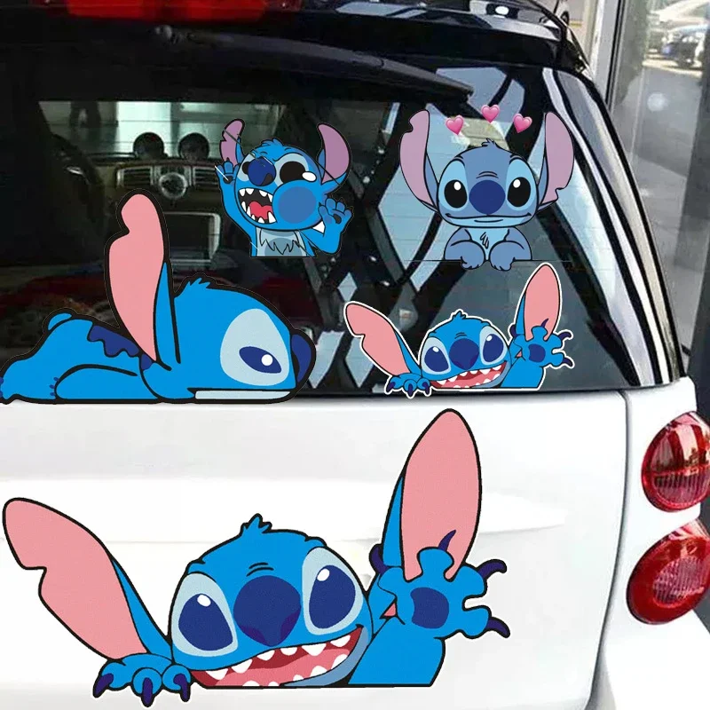 Disney Stitch Car Sticker Kawaii Anime Figures Stitch Auto Window Driving Mirror Decals Rear Windshield Stickers Decor Car Decor