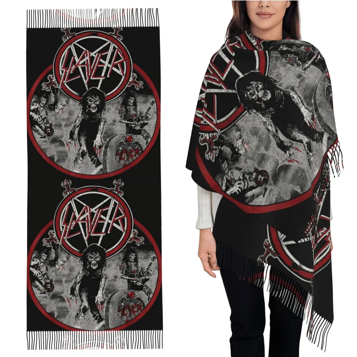 

Heavy Metal Rock Slayer Live Undead Шарф Шарфы с кисточками для женщин Мягкие теплые шали и накидки Длинная осенне-зимняя шаль