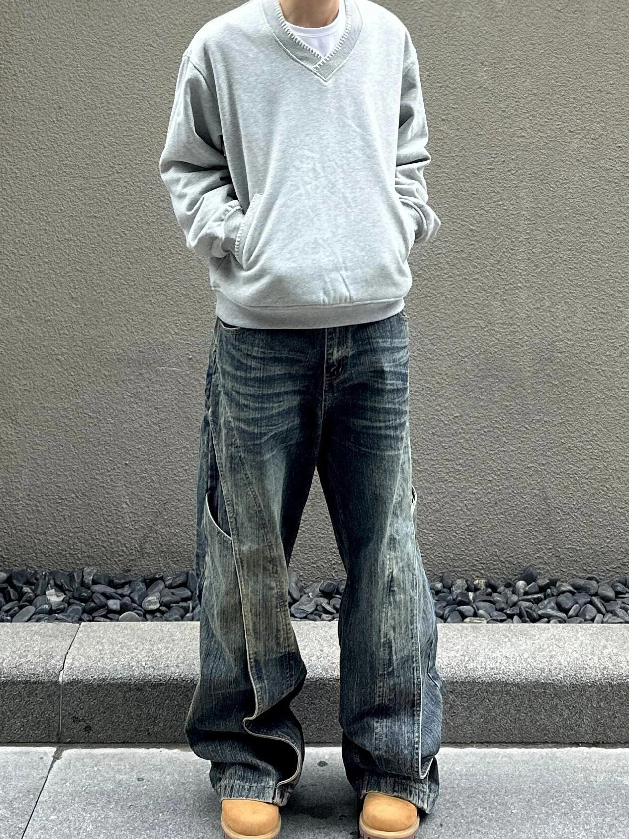 

Retro American Waed Distred Design Men's Jeans Casual Straight Leg Wide Leg Loose Fit Denim Pants Youth Trendy Sle