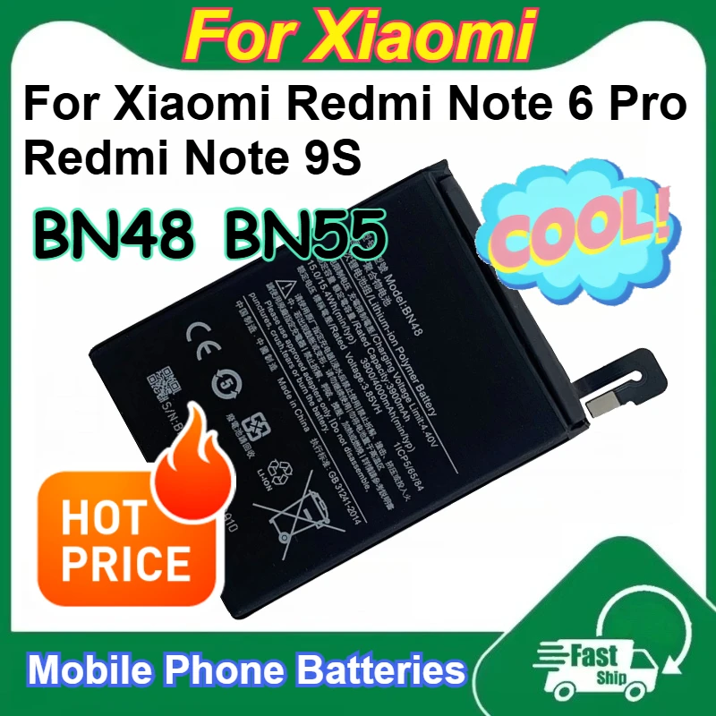 

BN48 BN55 3900mAh/4920mAh Rechargeable Mobile Phone Batteries for Xiaomi Redmi Note 6 Pro Redmi Note 9S with Tools
