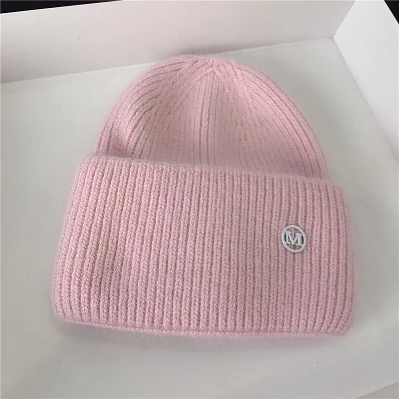 Angora rabbit fur hats Winter women girls casual soft breathable warm knitted hat Skullies Hip hop ski skullcap gorros