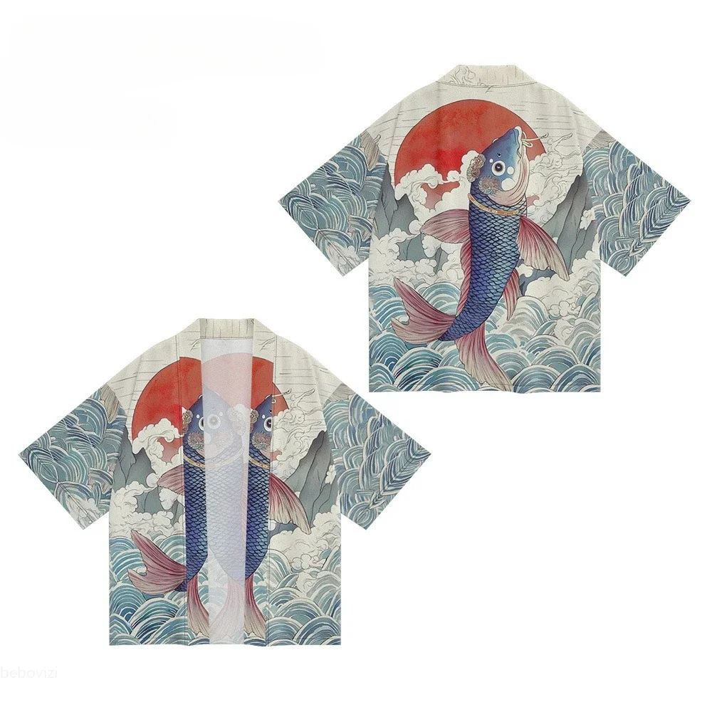 

Fashion Anime Whale Print Cardigan Haori Kimono Plus Size 6XL 5XL 2025 Women Cosplay Yukata Clothing Harajuku Men Tops