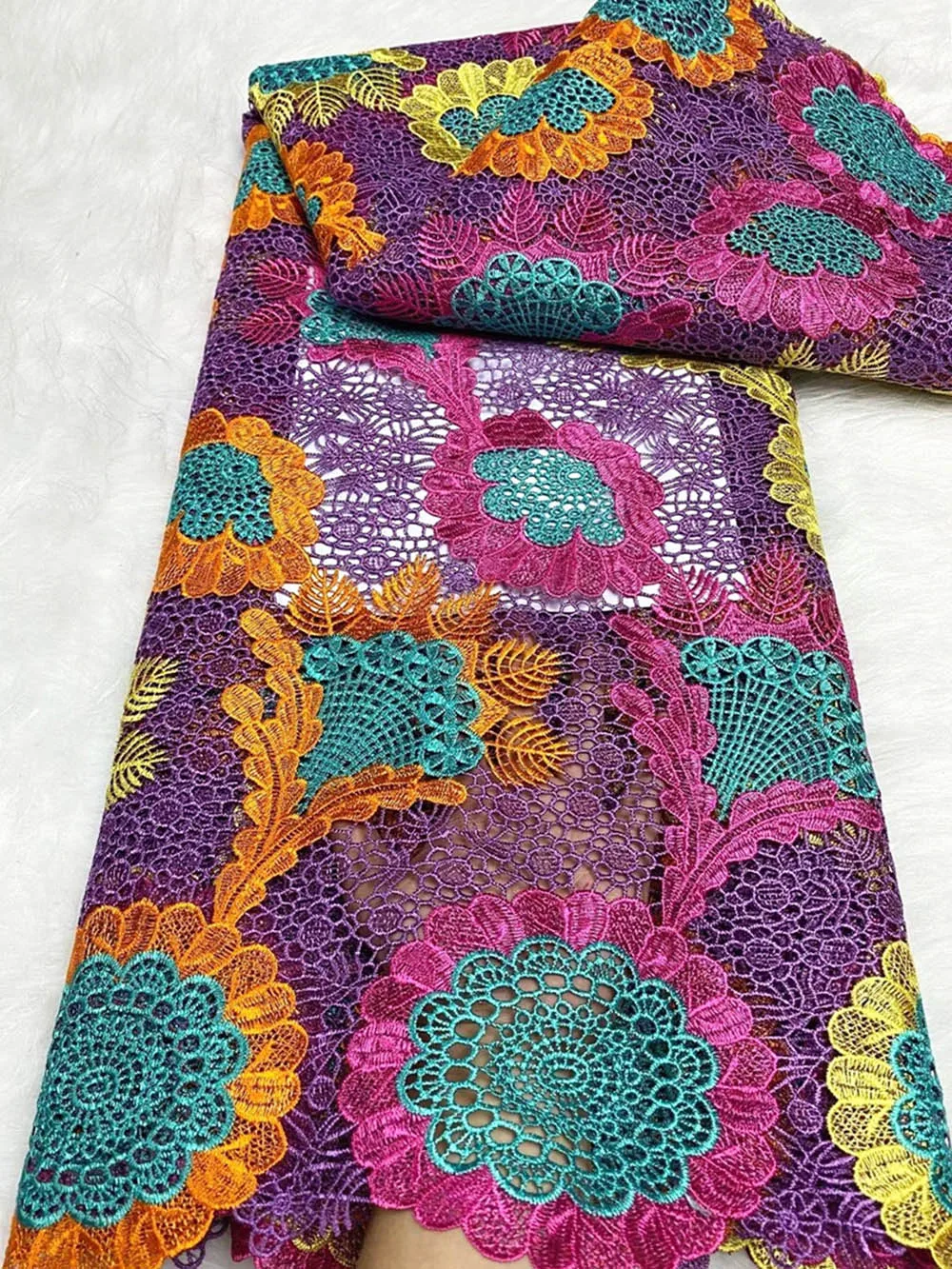 

Skin Colorful Water Soluble Guipure Lace Embroidery High Quality Heavy African Cord Fabric Healthy Nigerian Garment Cloth CO1005