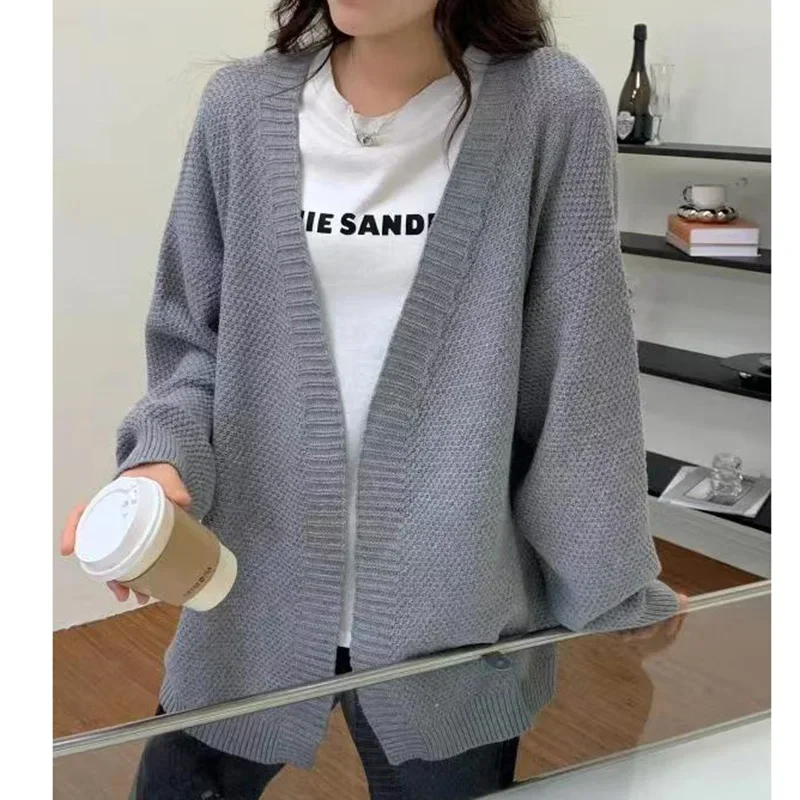 Women Autumn Winter Cardigans Sweater Casual Loose V-neck Long Sleeve Knitted Open Stitch Sweater Sweater Coat Solid Jacket