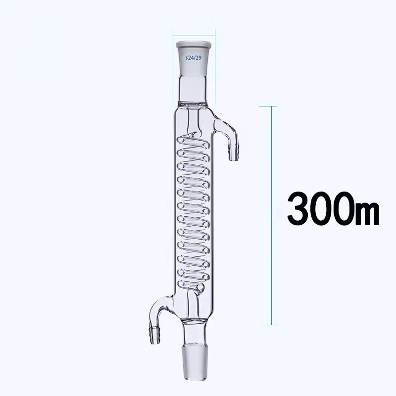 Skraplacz 300 mm Długość 300 mm, złącze 24/29, złącze węża 10 mm (szkło laboratoryjne) Używane do jednostki destylacyjnej