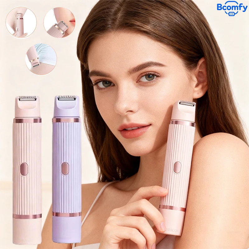 Women's 2-in-1 Electric Shaver Bikini Trimmer Rechargeable Painless Face & Body Leg Hair Clipper Wet Dry Use Epilator