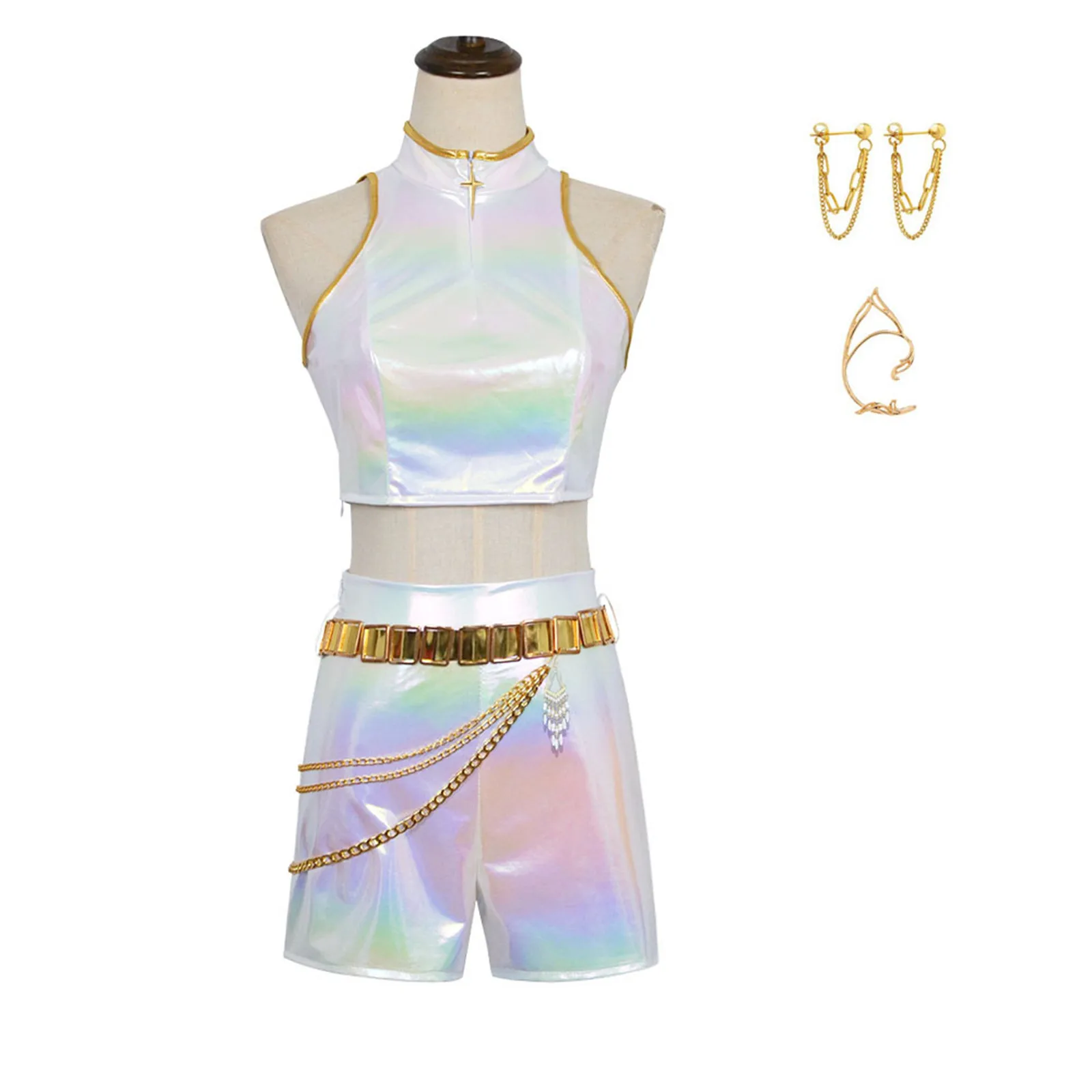 

Demon Hunters Rumi Cosplay Costume Anime K-Pop Girl White Sleeveless Top Shorts Uniform Set Halloween Carnival Party Outfit