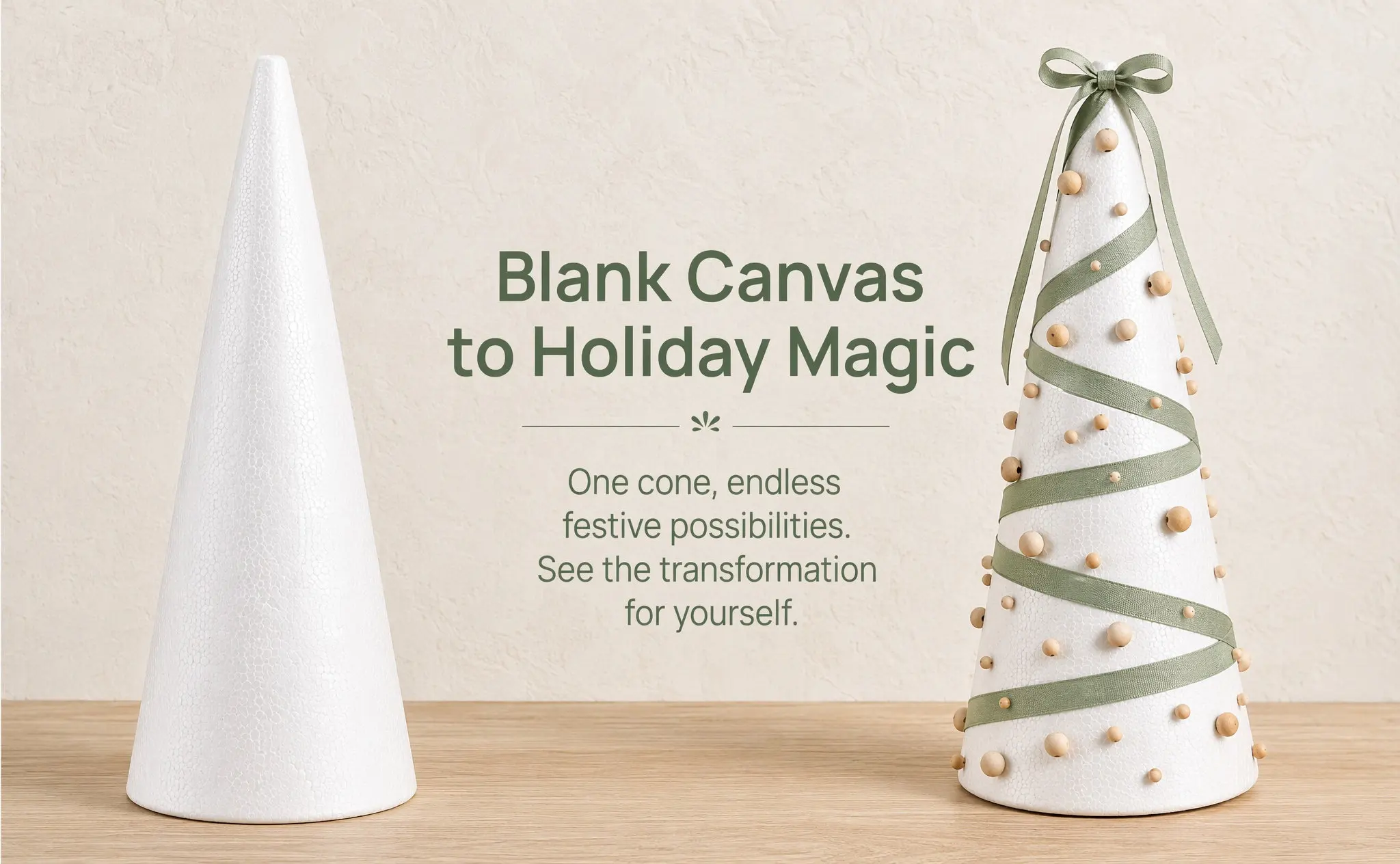 2Pcs Foam Craft Cones 38x13.5cm White DIY Decoration for Christmas Winter New Year Cake Topper Flower Arrangement Centerpiece