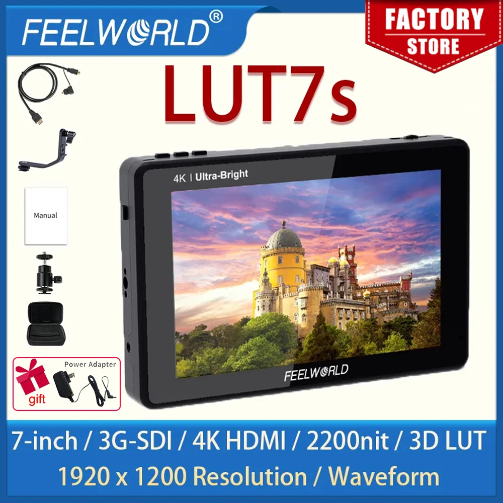 FEELWORLD LUT7S 7 Inch portable monitor hdmi 2200nits 3D LUT Touch Screen DSLR Camera Field Monitor with Waveform