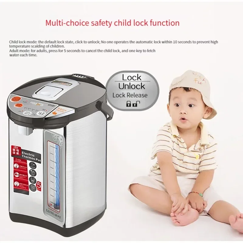 Электрический чайник, 5 л, бытовой чайник большой емкости, нержавеющая сталь 304, полностью автоматический электрический чайник с теплоизоляцией