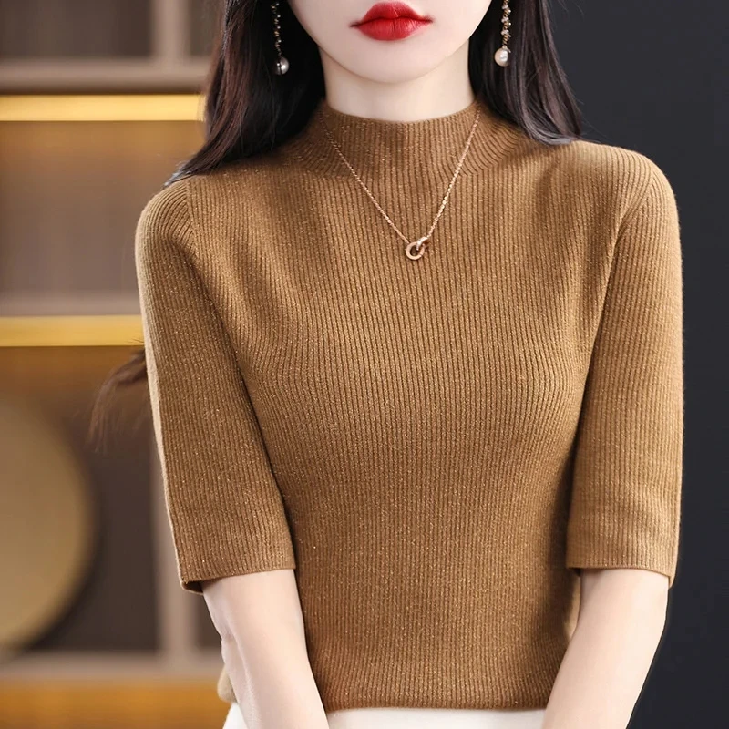 2024 Spring Summer New Women Korean Pullover Sweaters Short Sleeves O-Neck Bottoming Shirt Knitwear Sweater Female Jumper