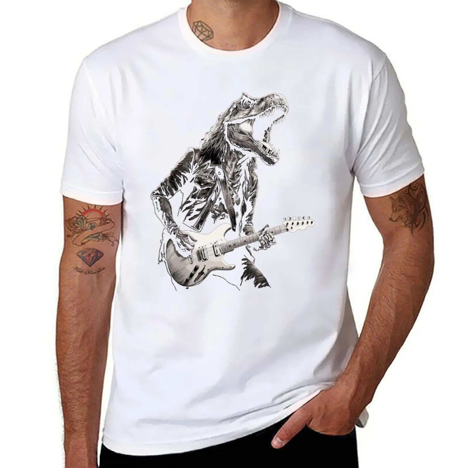 

Rock & Roll Music Concert Festival Dinosaur T-rex Guitar T-Shirt cotton tshirt 100% t shirt for man 100 percent cotton T-Shirt