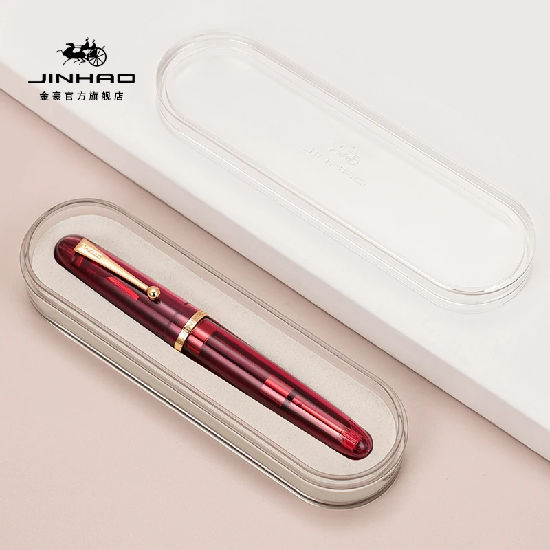 Jinhao-Stylo à plume en résine transparente, fournitures scolaires et de bureau, cadeau étudiant, papeterie, affaires, encre, document, 9019, 0.5mm, 0.7