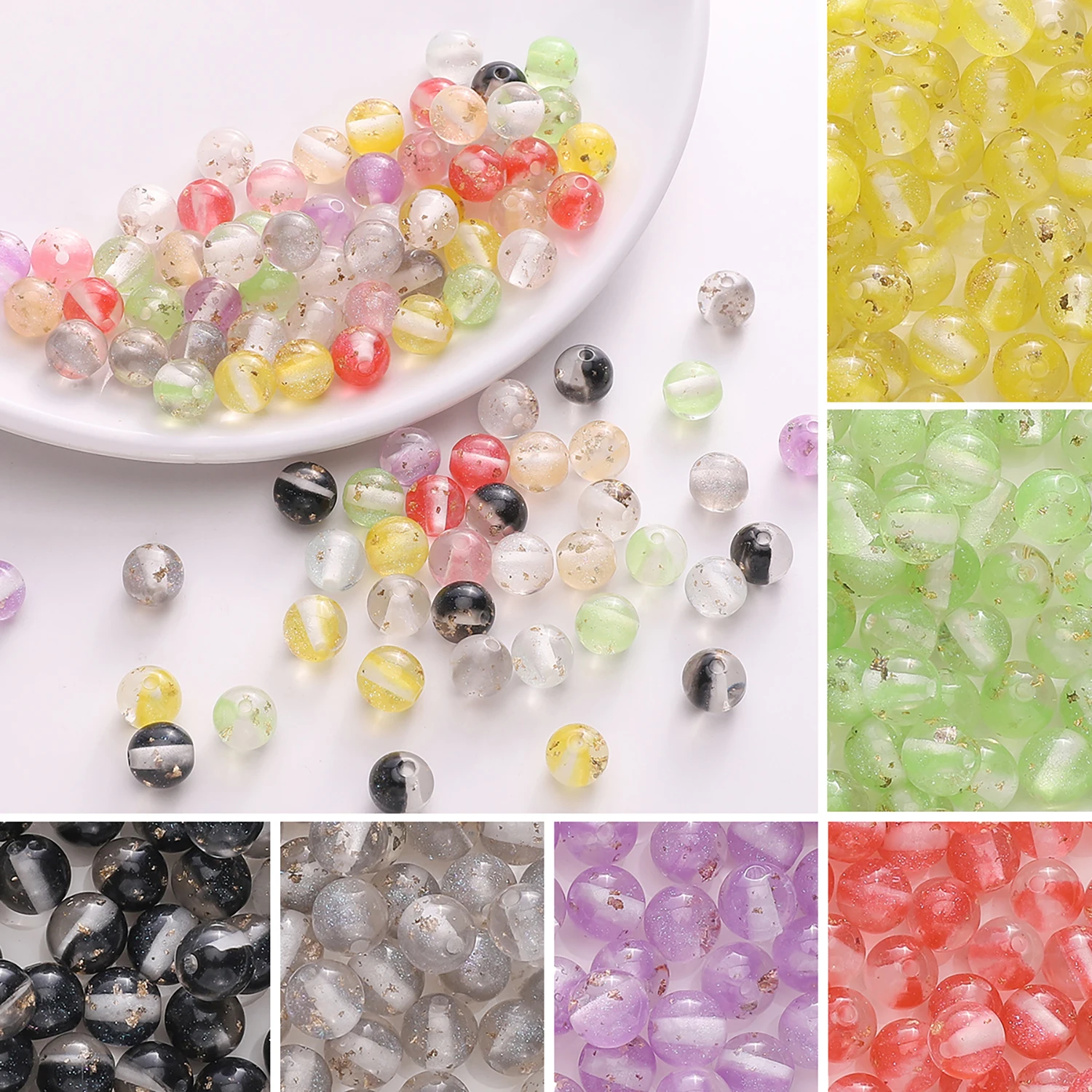 

8/10/12mm Resin Round Beads Classic Loose Spacer Beads for Jewelry Making DIY Bracelet Necklace Accessories Crafts Findings