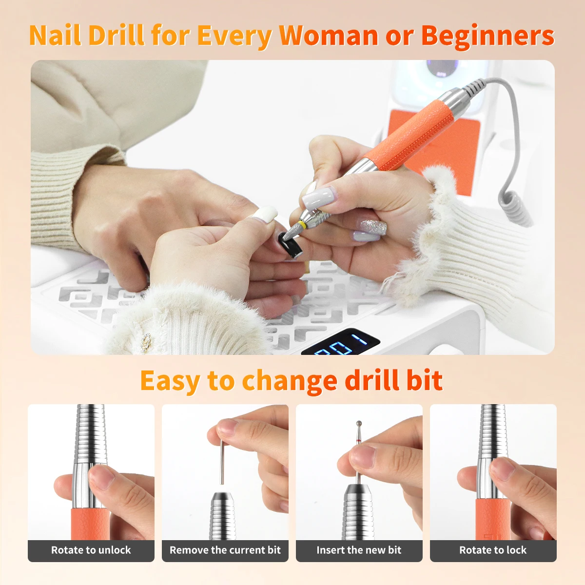 Lucidatrice per unghie senza spazzole ad alta velocità 40000 giri/min lucidatrice per unghie professionale a basso rumore e basso calore per uso domestico in salone