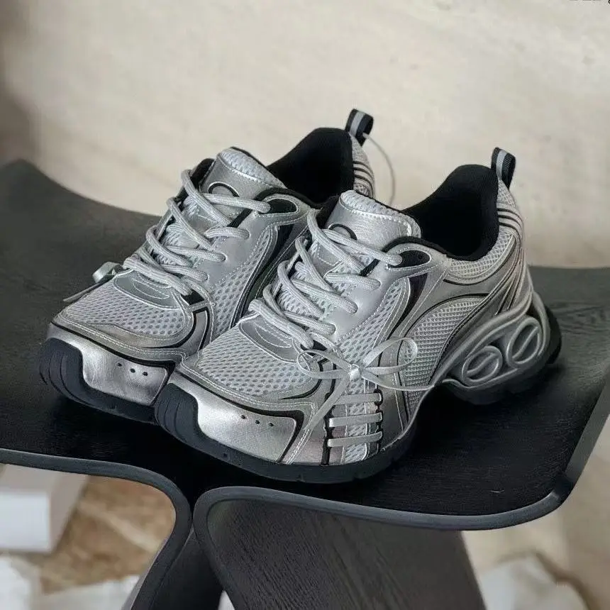 Women's Luxury Chunky Sneakers Genuine Cowhide Hollow Breathable Platform Shoes Dad Shoes Air Cushion Casual Sports Shoes Woman