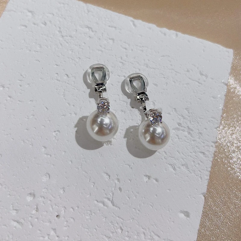 Korean Style Luxury High Quality Imitation Pearl Clip on Earrings for Women Elegant Non Pierced Drop Ear Clips Wedding Jewellry