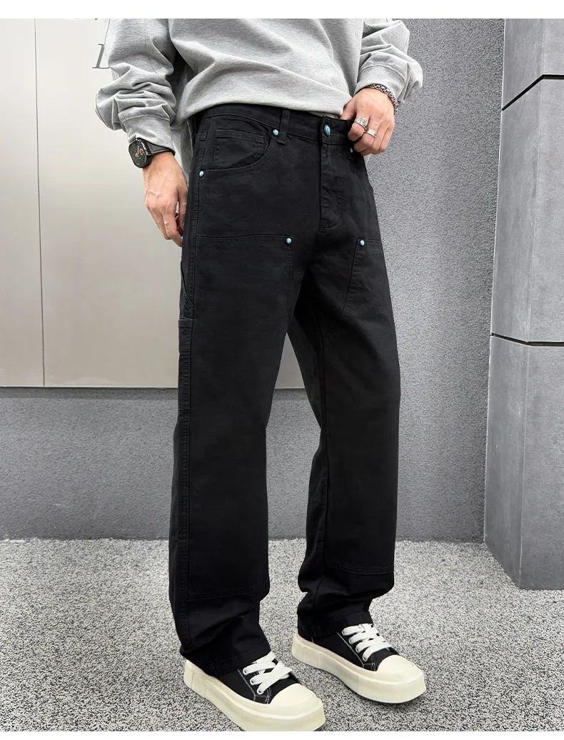 Men Women Cargo Work Pants Loose Fit Multi Pocket Cotton Twill Utility Trousers Streetwear Rugged Outdoor Unisex