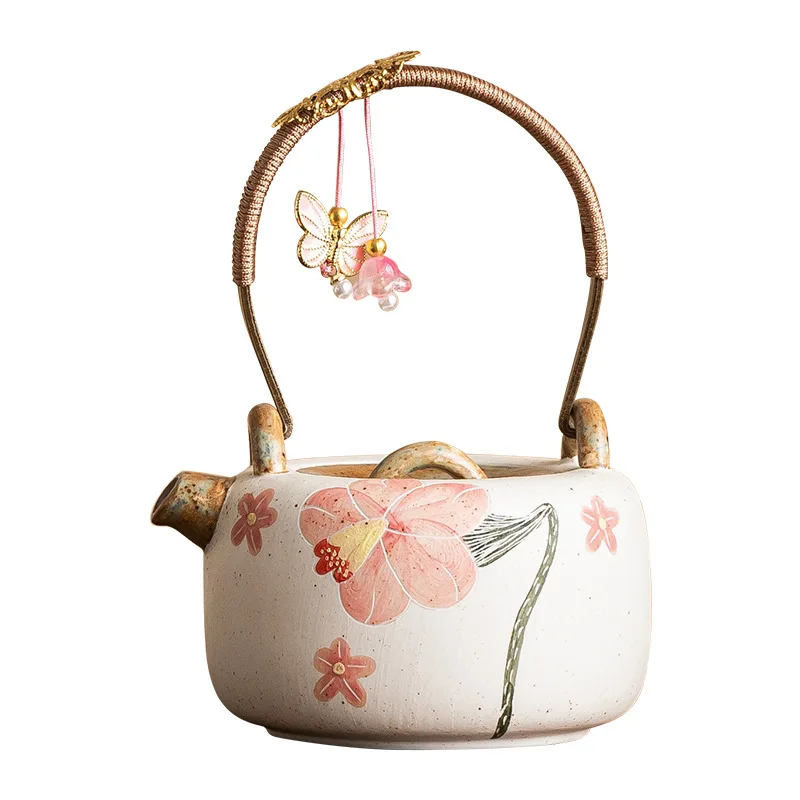 Teapot powder engraved morning glory lifting beam pot anti-scalding filter single pot teapot holder pot bearing