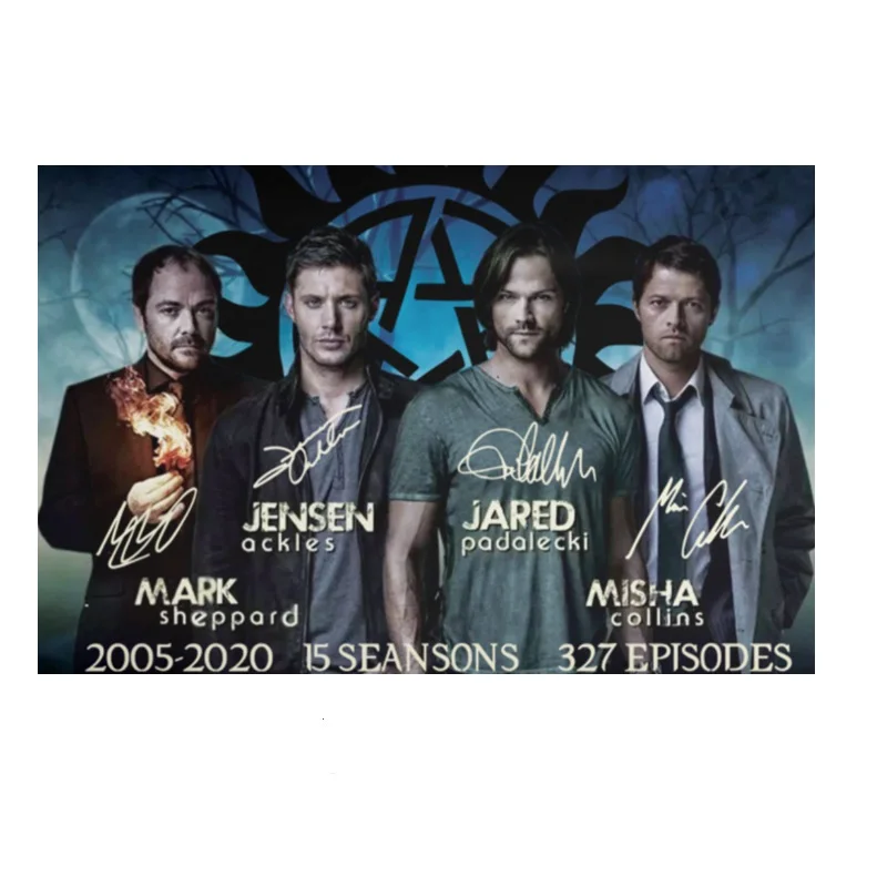 Supernatural 15 seasons 327 episodes all signatures, Art Picture Print Silk Poster,Home Wall Decor