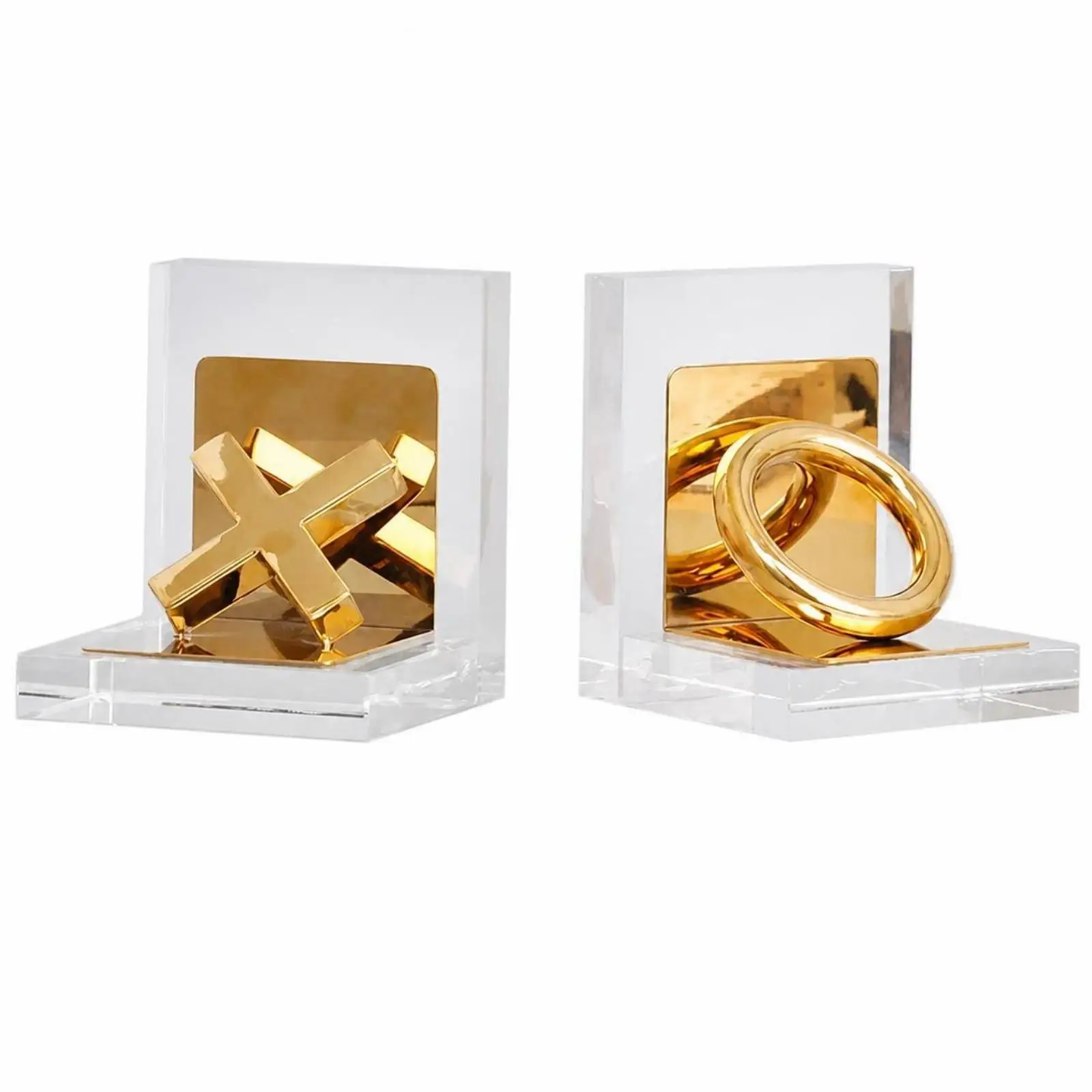 Decorative Marble Bookends for Shelves Metal Book Stopper with Polished Steel Finish Minimalist Bookshelf Decor for Desk Study