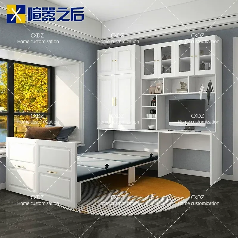 Modern Simple Desk Bookcase Integrated Folding Bed Small Apartment Study Table Dual Purpose Invisible Space Saving Furniture