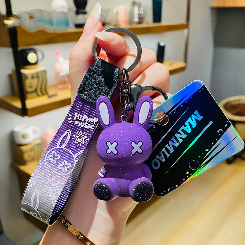 Creative Dazzle Rabbit Doll XX Eyes Cool Bunny Keychain Women Bag