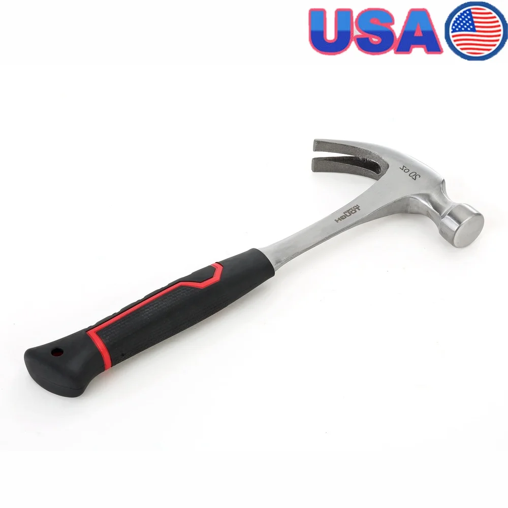 

20 oz Steel Claw Hammer Ergonomic Handle Shock Absorbing TPR Comfort Grip Drop Forged Construction Nail Puller Demolition Tool