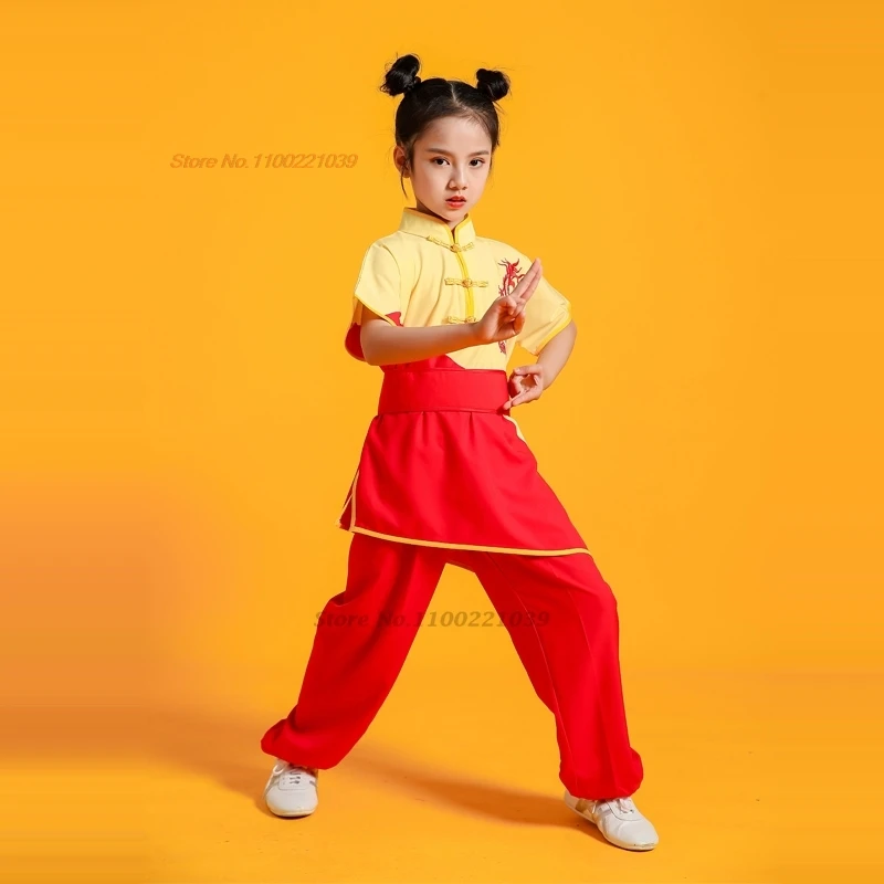 2025 chinese children traditional tai chi wushu kung fu martial arts set training performance dragon embroidery kung fu suit