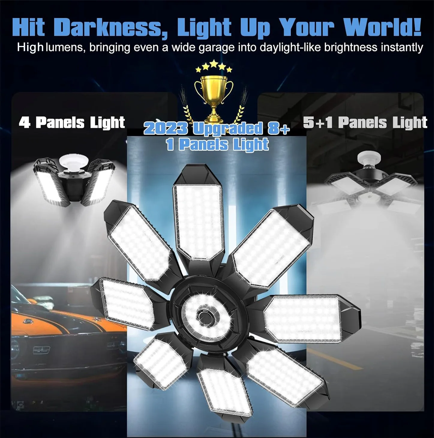 Deformable LED Garage Lamp With 8+1 Panels Super Bright Ceiling Bulbs Screw In E26/E27 Base(not include) for Warehouse Lighting