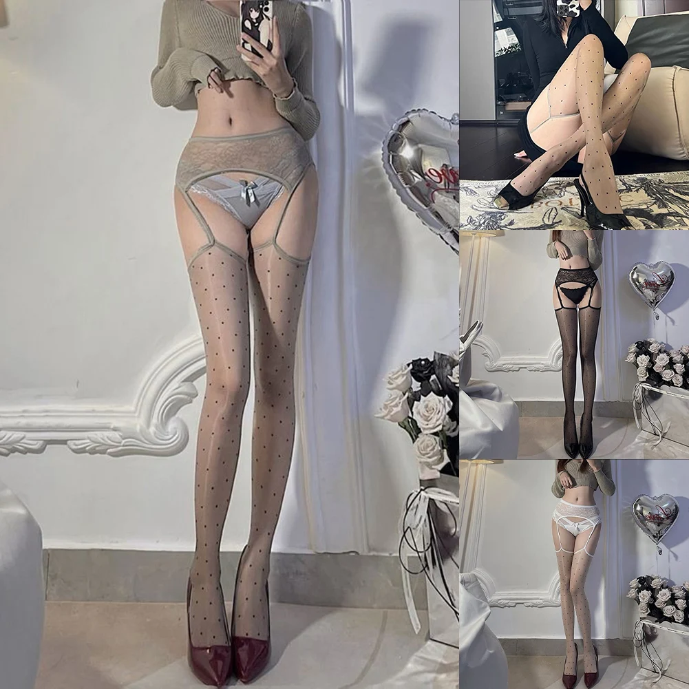 

Holiday Garter Stockings Polka Dot Pattern Regular Clothing Length All Seasons Female High Elasticity For Holiday
