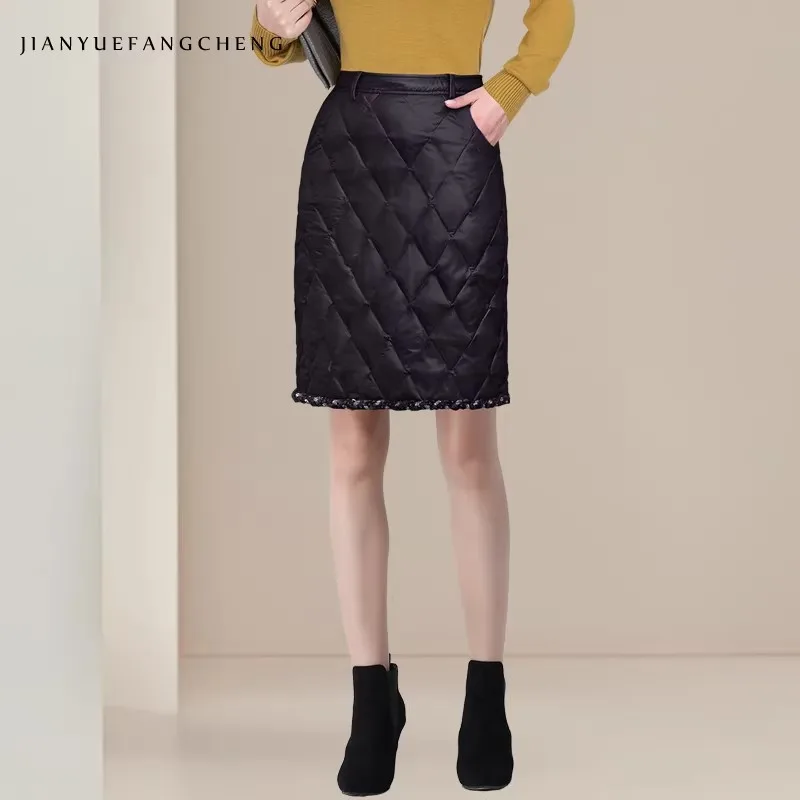 

2026 autumn and winter women's down skirt, high street warm diamond grid shaped elegant temperament one-piece skirt
